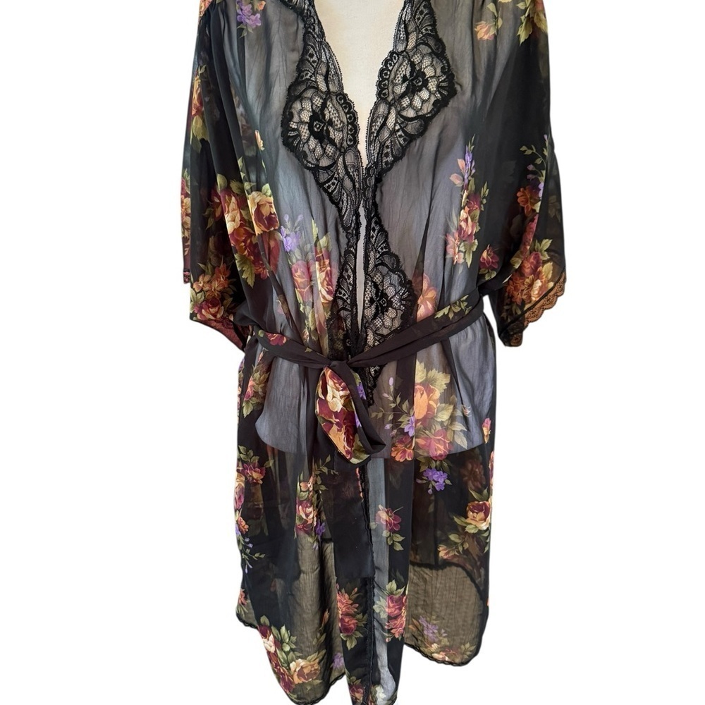 Christian Dior Sheer Floral Lace Robe - Black and Multicolor Womens Small - Picture 3 of 12